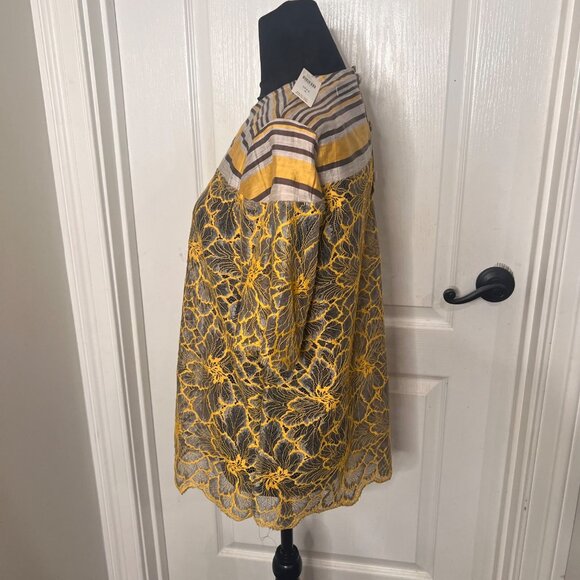 Anthropologie Floral  Short Sleeve Casual Lace  Blouse‎  Stripe Top Size 6 NWT - Picture 6 of 9